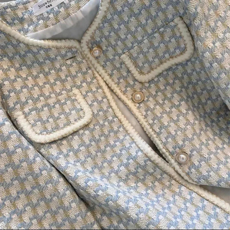 High Quality French Vintage Small Fragrance Tweed Jacket Coat Women's Spring Autumn Casual Fried Street Short Coat Plaid Outwear
