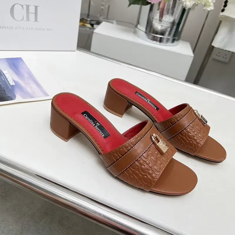 CH Women's Solid Colour Printing Simple Fashion Slippers High-End Style Elegant Wearable Office Working Woman