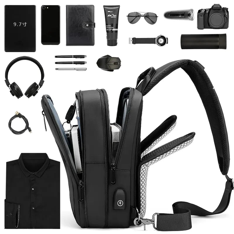 EURCOOL Crossbody Bag Men USB Charging Chest Pack Travel Water Repellent Hand Casual Shoulder Bag Male Purses сумки на плечо
