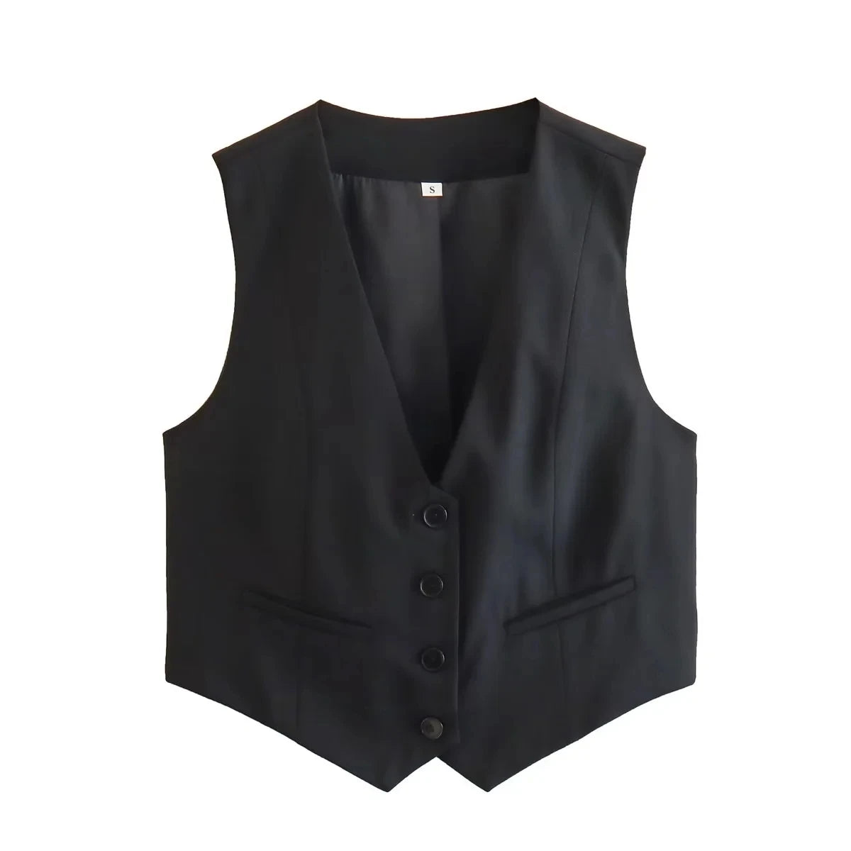 TRAFZA Women Fashion Front Buttons Vest Cropped Waistcoat Vintage V Neck Sleeveless Vests Female Outerwear Chic Tops