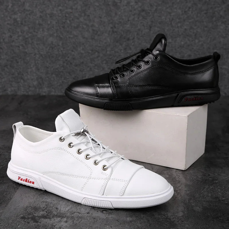 Luxury Genuine Leather Men Casual Shoes Classic Male Lace-Up Outdoor Flats Fashion Korean Style Simple Footwear New Men Sneakers