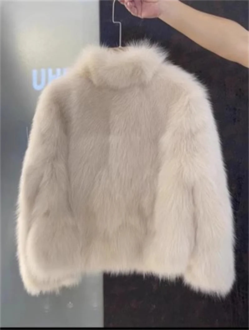 Women's Short Loose And Warm Imitation Fox Fur Fur Coat 2023 Autumn/winter Female New Korean Version Versatile Lace Up Thick Top