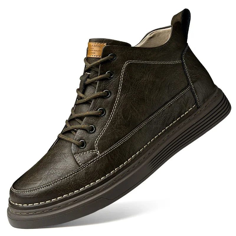 Spring Genuine Leather Mens Ankle Boots Men High Top Sneakers Classic Skate Shoes For Men Casual Footwear Handmade Boots Male