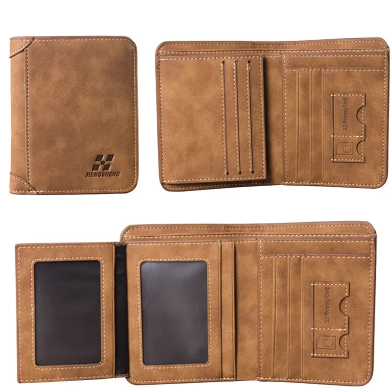 Hengsheng Men's Three-fold Wallet Multi-card Slot European American Short Fashion Nubuck Leather Retro Multi Slot Large Capacity
