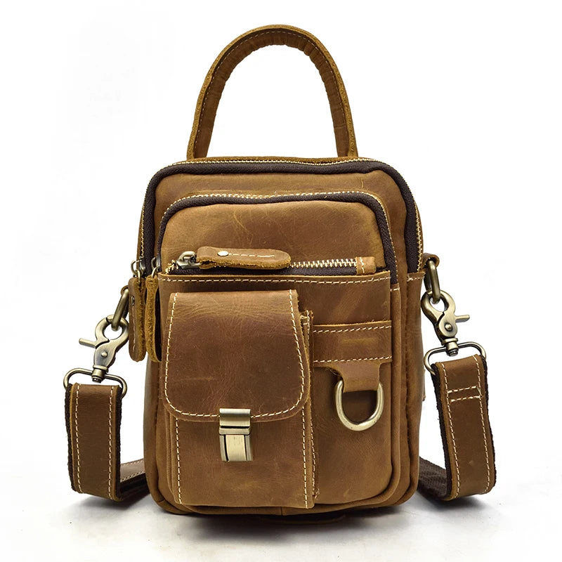 Genuine Leather Shoulder Bag Waist Bag Dual Use Men Small Bag Crossbody Bag Messenger Bag Leather Belt Pouch Crazy Horse Leather