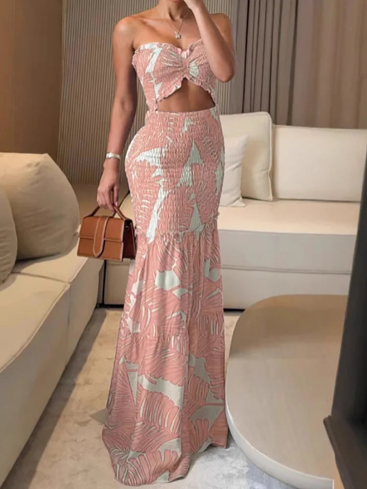 Hollow Out Patchwork Sexy Maxi Dress, Women Summer Fashion Sleeveless Chic Party Dress, 2025 Print Elegant Ladies Dress Vestidos