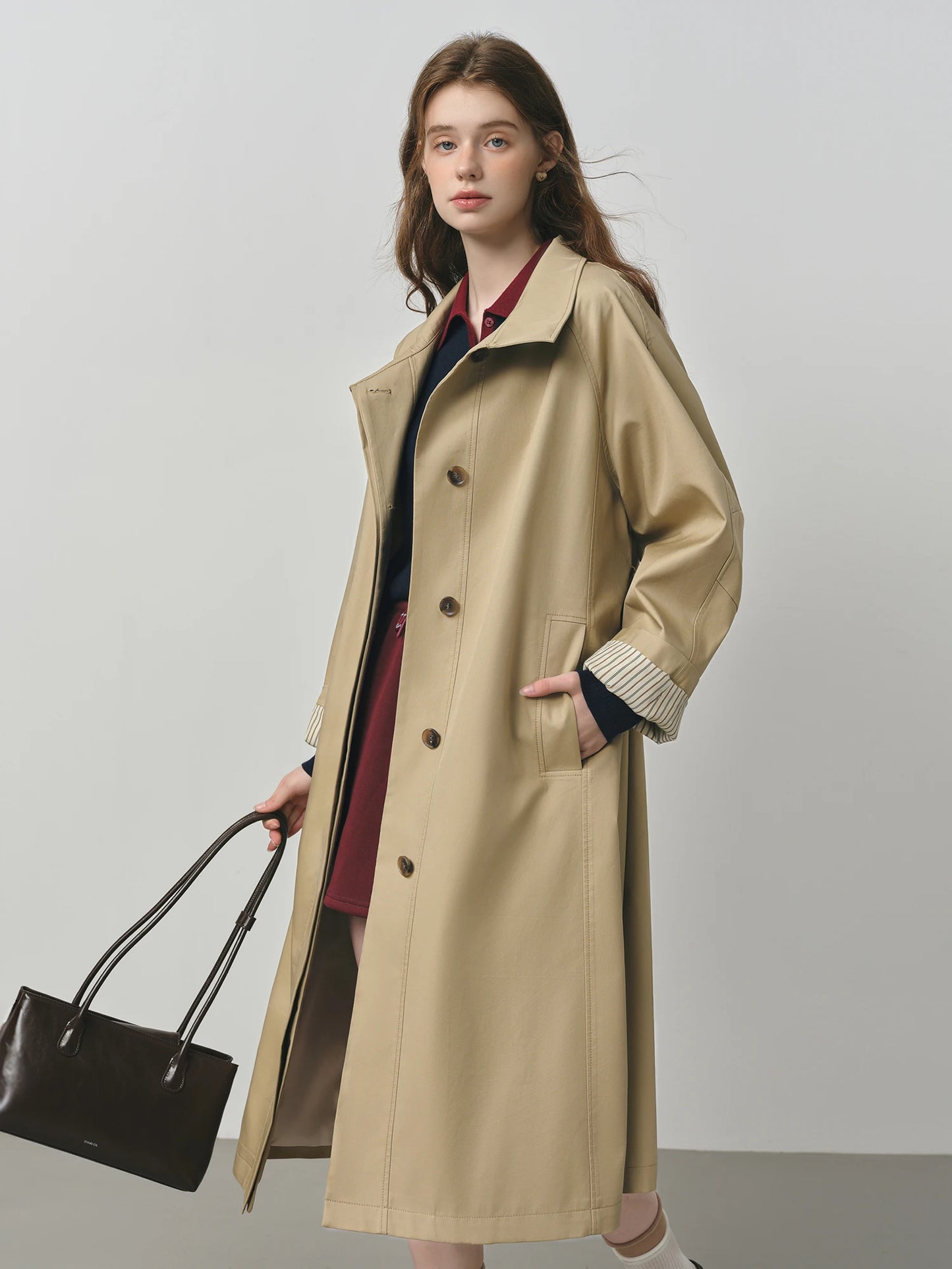 FSLE British Style Design Stand Collar Windbreaker Trench Jacket for Women 2025 Autumn New Arrival Casual Chic Coats for Women