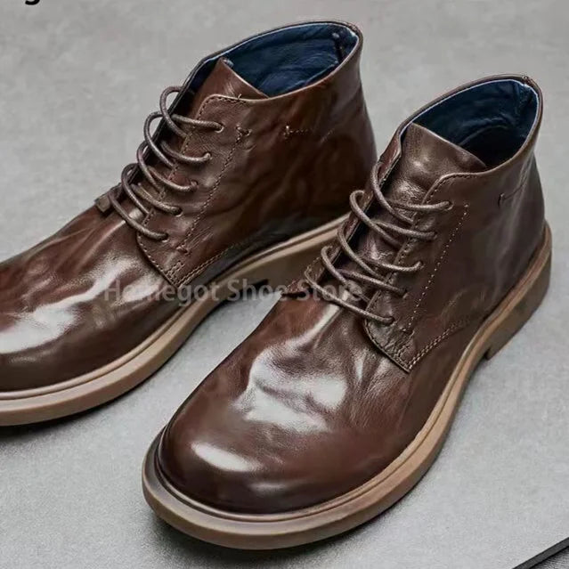 Punk Style Cow Leather Motorcycle Boots for Men Ankle Boots Male Platform Casual Shoes Party Shoes Gothic Streetwear Booties