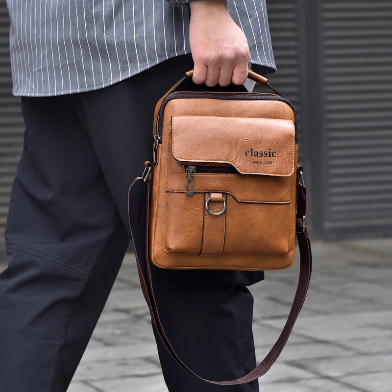 Brand Handbags Men Shoulder Bag for 9.7" iPad PU Leather Flaps Men's Crossbody Bags Business Male Solid Messenger Bag Travel Bag