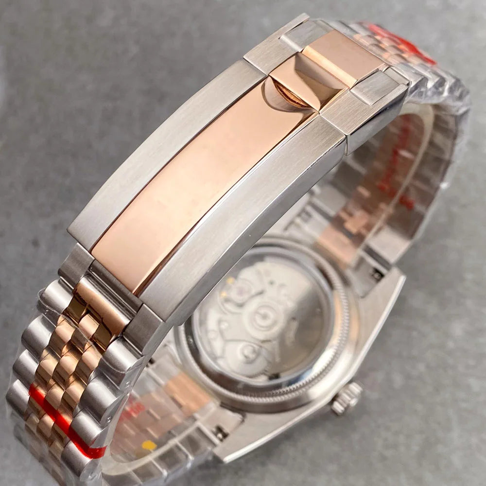 Tandorio two tone rose gold case DJ MOP Mother of Pearl Dial 36/39mm Sapphire NH35AA Diver Watch Men 20ATM Automatic glass back