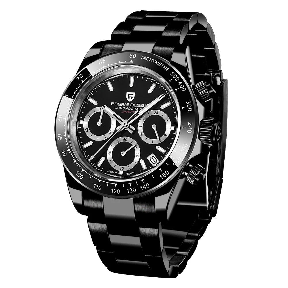 PAGANI DESIGN 2025 New Sport Chronograph Top Brand Luxury Quartz Watch For Men VK63 Automatic date 100M Waterproof Ceramic bezel