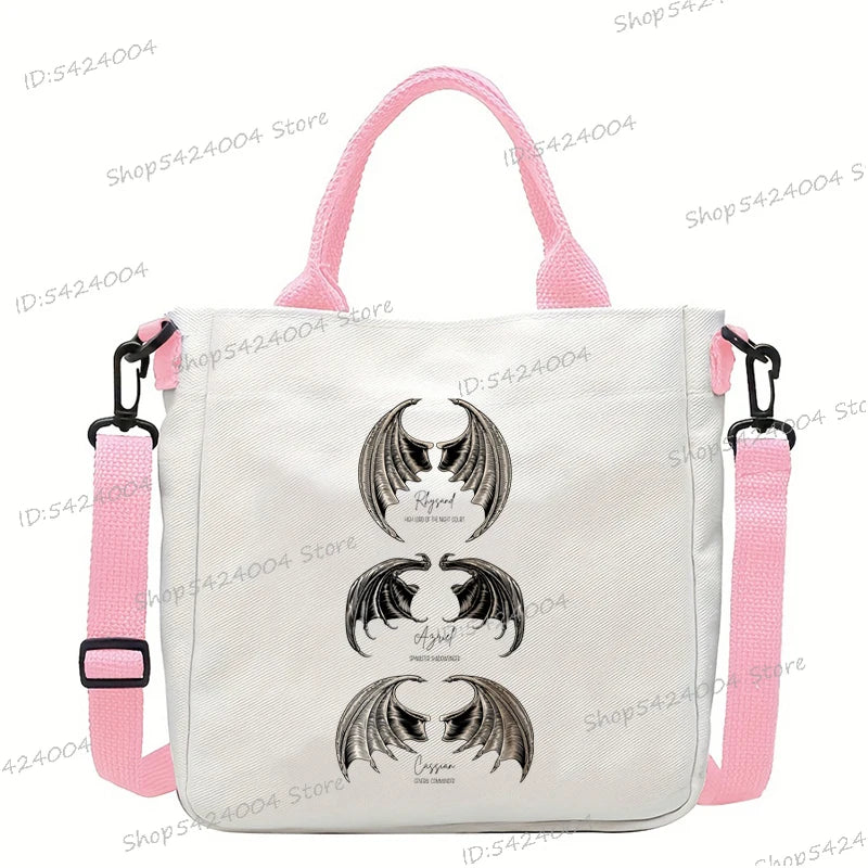 Fourth Wing Shoulder Bag Vintage Basgiath War College Pattern Canvas Crossbody Bags Casual Dragon Rider Women Messenger Bag