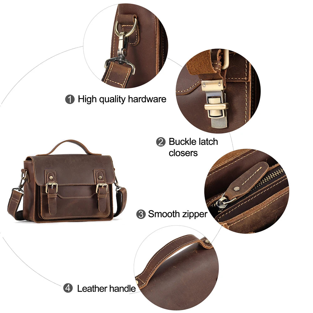 JOYIR Genuine Leather Small Messenger Bag Men Women Satchel Shoulder Crossbody Bag Vintage Purse for Business Work Travel
