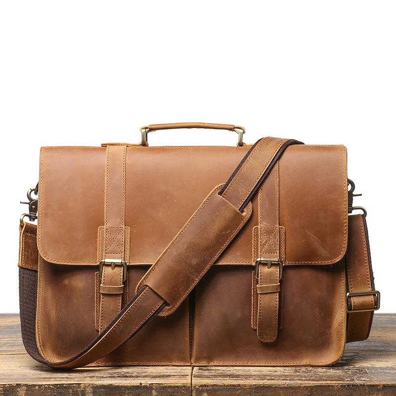 Mens Tote Bags High Quality Luxury Messenger Bags Man Office Briefcases Vintage Genuine leather Handbag Leathfocus