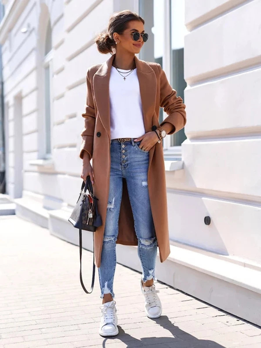 Suit woolen coat women senior sense 2024 autumn and winter new shoulder slimming Korean version thickened woolen coat