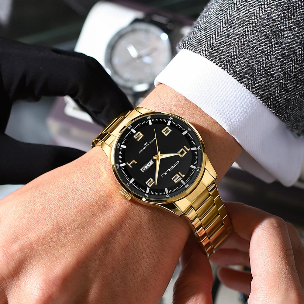 CRRJU Business Men Luxury Watches Stainless Steel Quartz Auto Date Clock with Luminous Hands Relogio Masculino