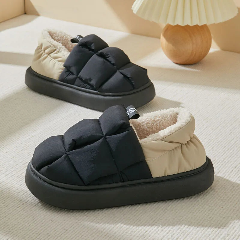 Comwarm Plush Lined House Slippers For Women Men Winter Outdoor Non-slip Fur Fluffy Bread Shoe Soft Cozy Warm Fuzzy Cotton Shoes
