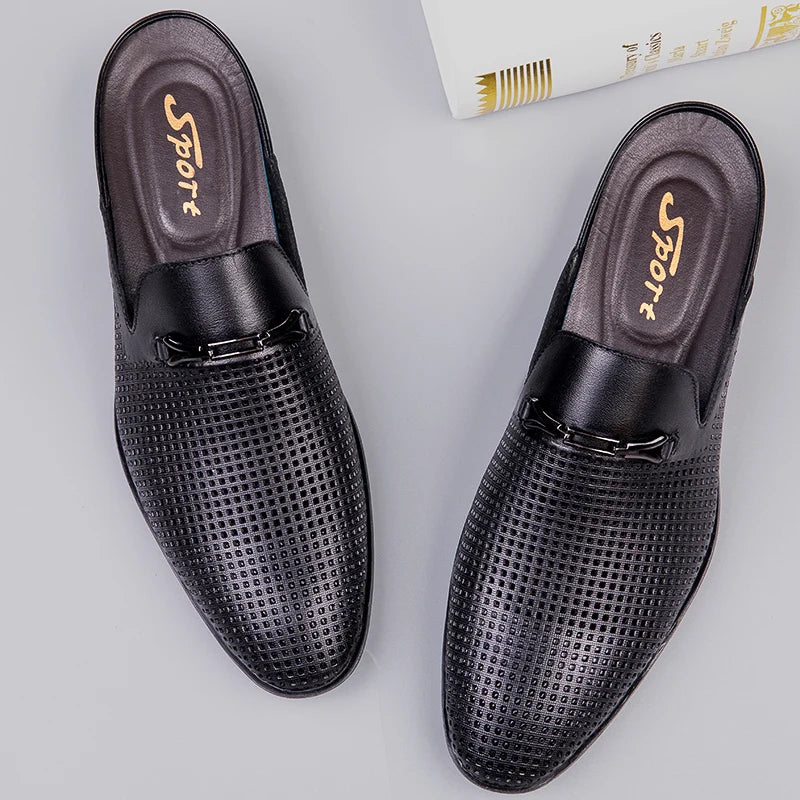 Luxury Brand Half Drag Casual Sandals Shoes Men Slippers Genuine Leather Loafers Lazy Penny Shoes High Quality Slip on Mens Shoe