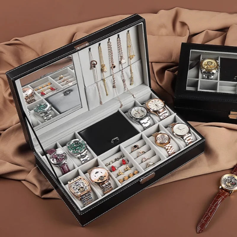 Jewelry Box for Watches & Accessories - Lockable Storage Case with Mirror for men & Women