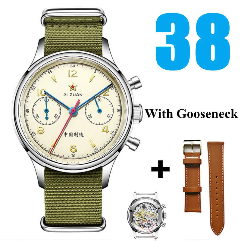 SEAKOSS 38mm Men's 1963 Chronograph Sapphire Mechanical Watches with Seagull Movement ST1901 Military Wristwatch Gooseneck 40mm