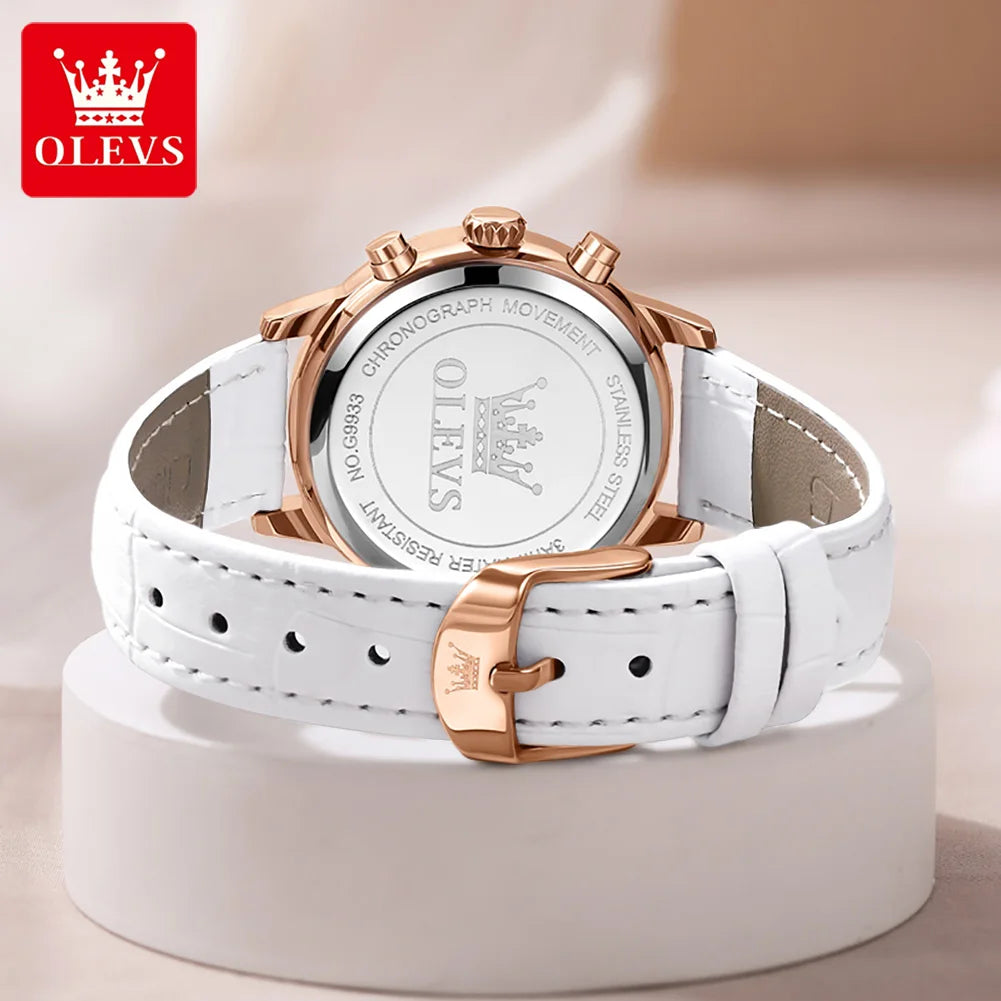 OLEVS 9933 Original Luxury Quartz Watch for Women Fashion Elegant Leater Strap Waterproof Chronogrph Branded Women's Wrist Clock