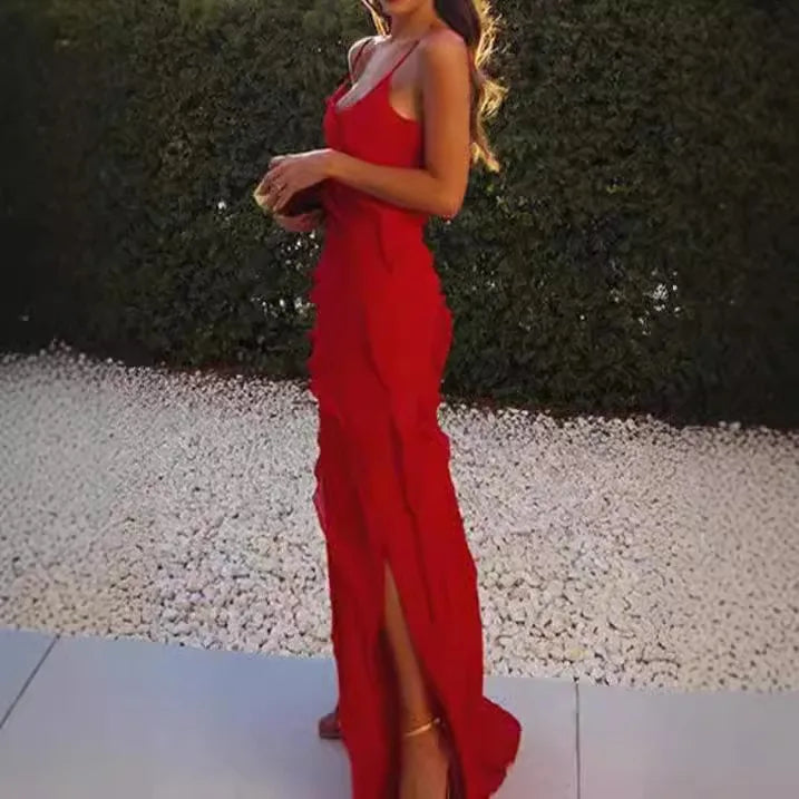 Customizable Ruffles V Neck Women Elegant Maxi Dress Sexy Party Club Backless Summer Sleeveless Beach Bodycon Long Dresses