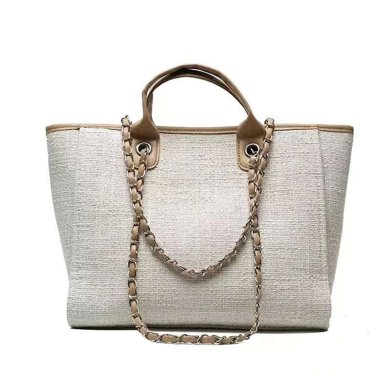 Custom Monogram Canvas Tote Bag Initial Bag Handbag Beach Bag Birthday Gift Bag with Chain Tote Bag Summer Holiday Bag