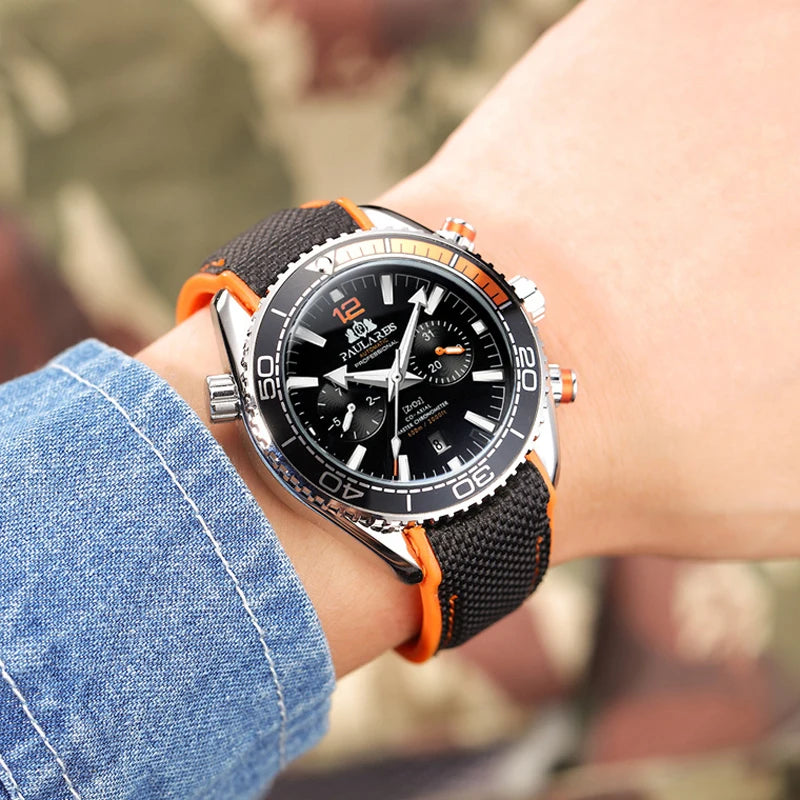 PAULAREIS P Luxury Men Automatic Self Wind Mechanical Watch for Men Rubber Strap Waterproof Luminous Date Fashion Mens Watches