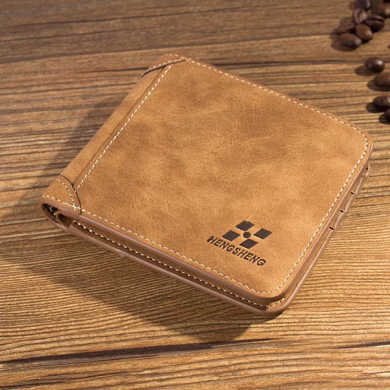 Hengsheng Men's Three-fold Wallet Multi-card Slot European American Short Fashion Nubuck Leather Retro Multi Slot Large Capacity