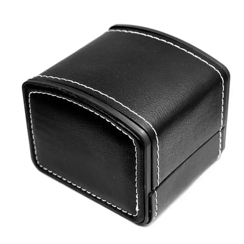Black Single Watch Gift Box with Pillow PU Leather Wristwatch Display Case Organizer for Men Clamshell PU leather watch case