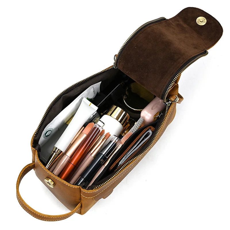 Cowhide Toiletry Bag Men Leather Cosmetic Bag Man Woman Wash Bag Storage Bags Genuine Leather Handbag for Make Up Dopp Kit Male