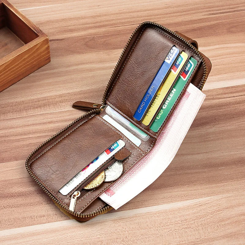Vintage Short Wallet For Men Leather Coin Pocket Purse Man Multi function Tri Fold Card Holder Small Male Money Clip