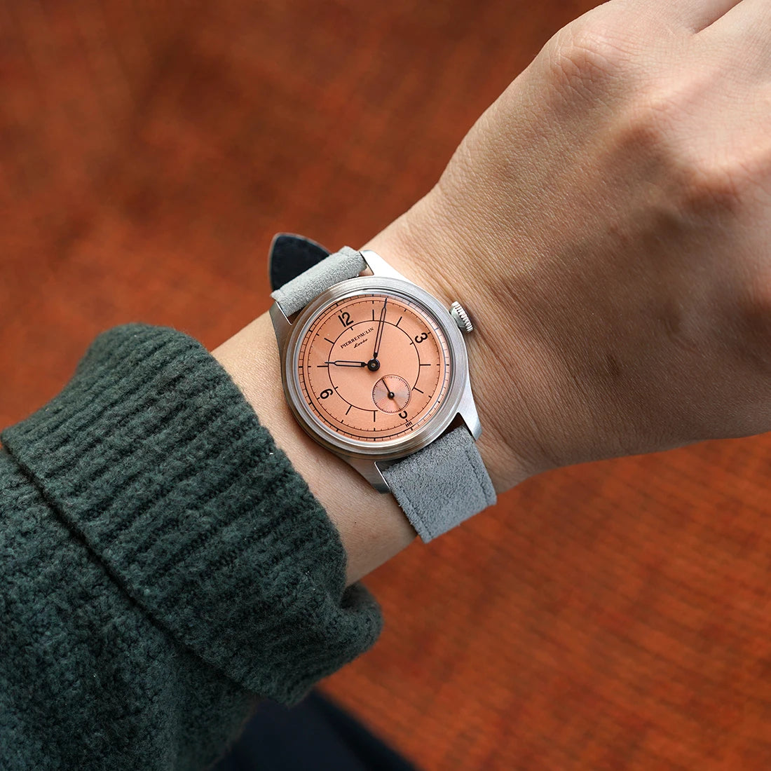 Pierre Paulin Salmon Dial Watch 50m Skin Diver Watch Vintage Small Seconds Mechanical Hand Watch 38mm Reloj Hombre Metal