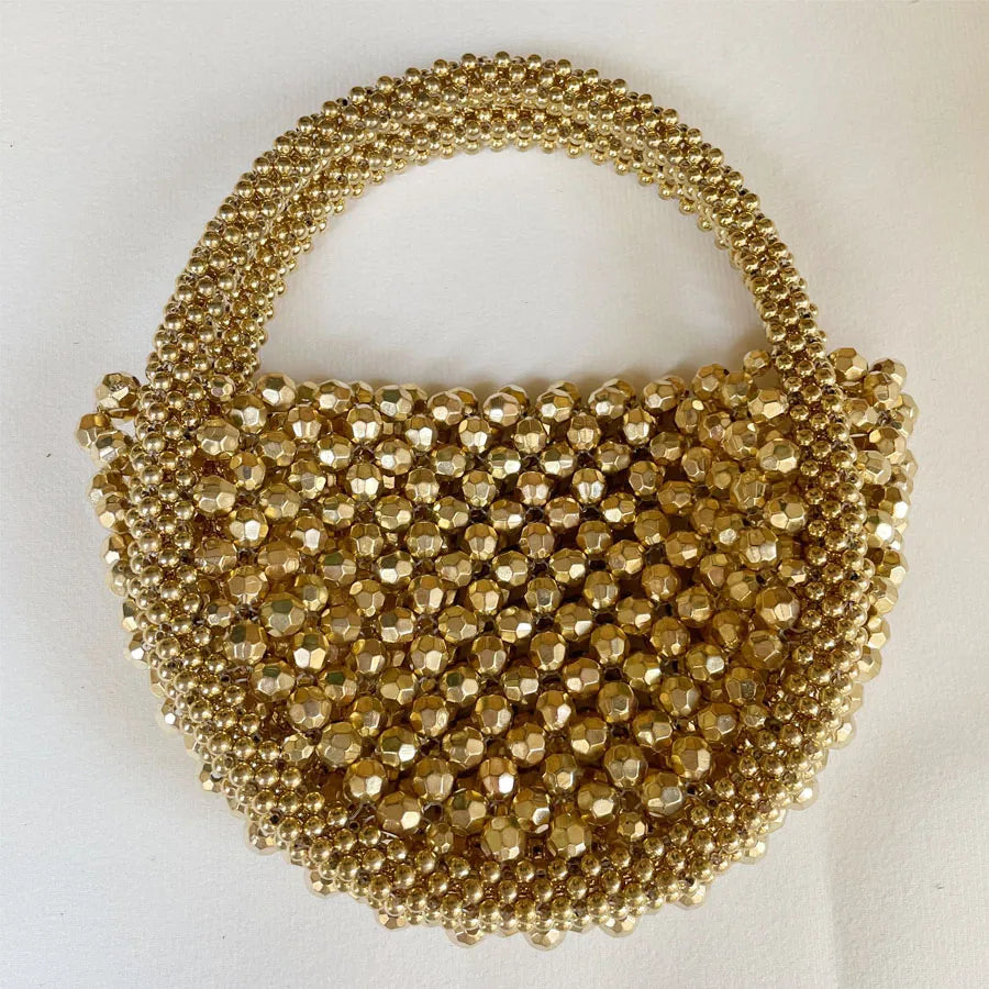 Women Woven Hand Bag Exquisite Design Hollow-out Handmade Beaded Handbag Small Evening Party Bag