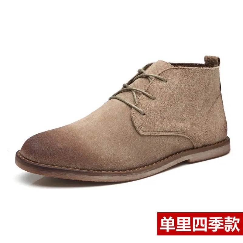 New Real Leather Boots Men Cowhide Hign Shoes British Retro Short Boots Male Tooling Desert Boots ClassicsAnti-slip shoes