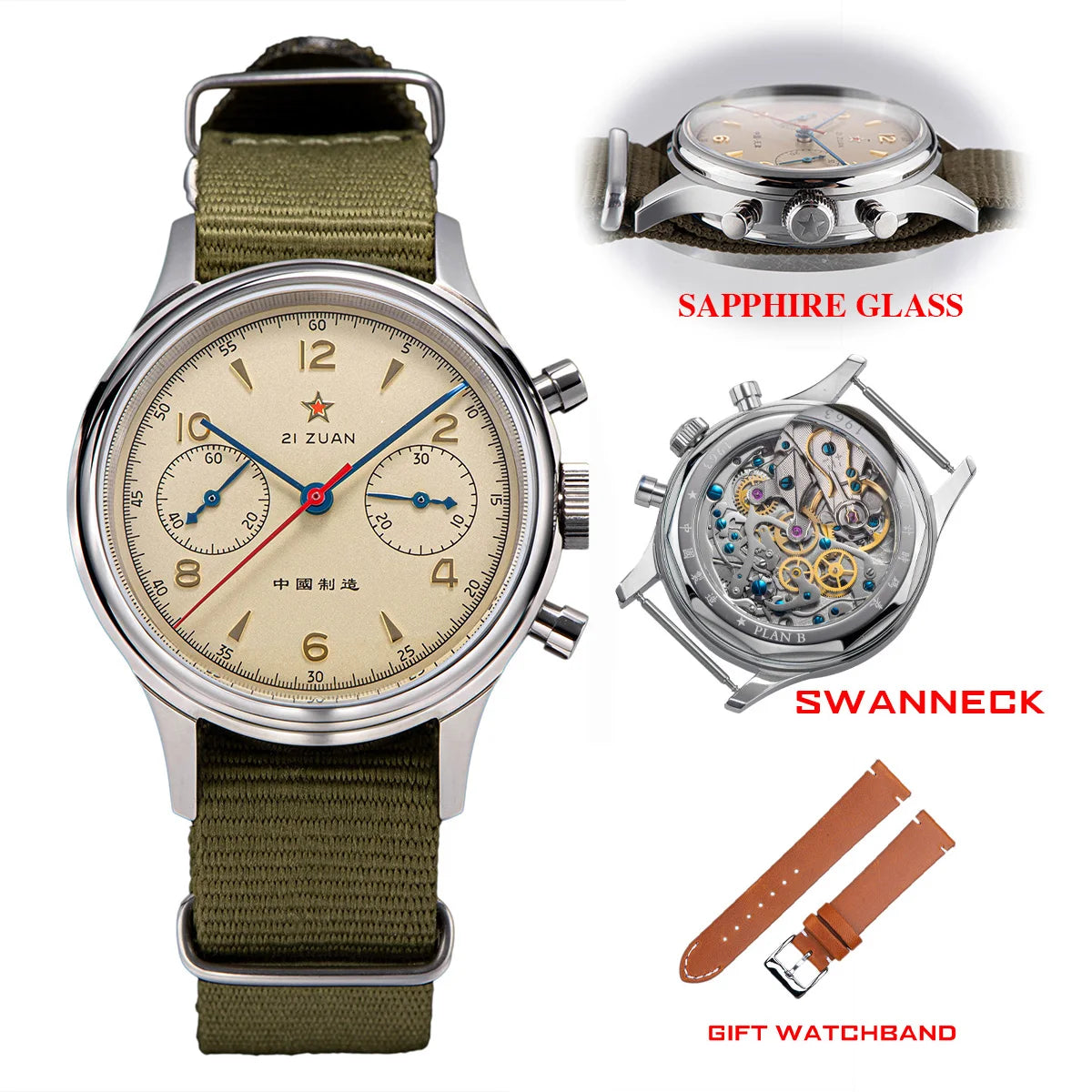 China 1963 Polit Chronograph Watch 40mm Aviation for Men Original ST1901 Movement Gooseneck Mechanical Sapphire 38 Reloj Homber