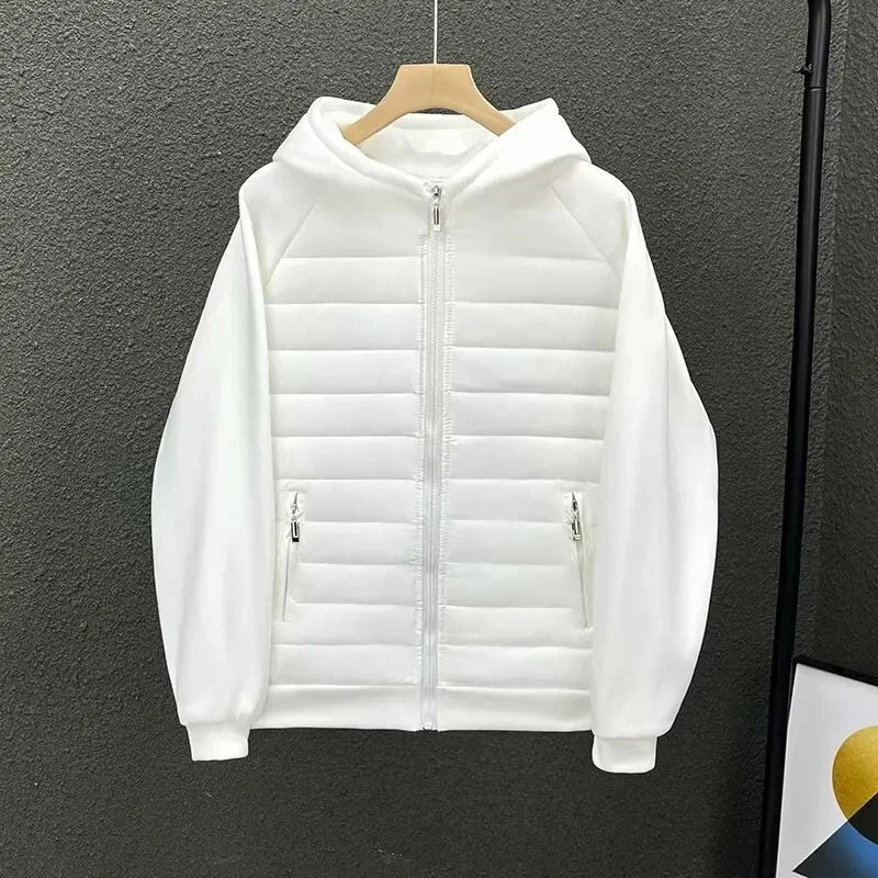 Men's Winter Cotton-Padded Casual Hooded Sweatshirt Jacket Lightweight Full Covered Edge Couple's Jacket Loose Style Parkas