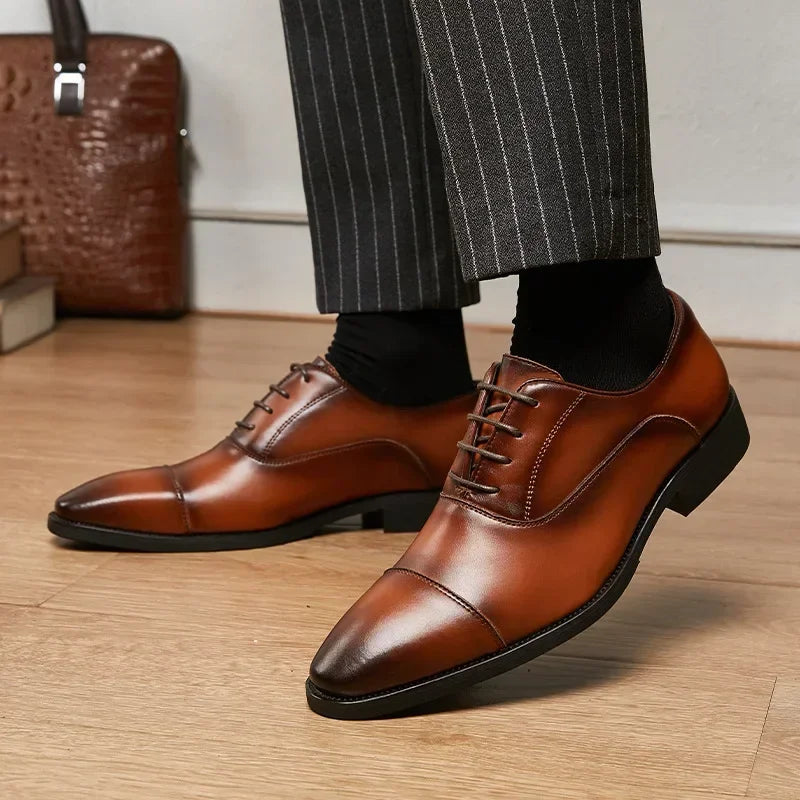 Genuine Leather Men Internal Elevation Dress Shoes for Men Triple Splicing Luxury Party Office Business Shoes Plus Size 45