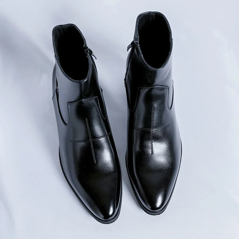 New Luxury Brand Men Designer Ankle Boots Fashion High Top Genuine Leather Chelsea Boots Classic Dress Business Outdoor Shoes