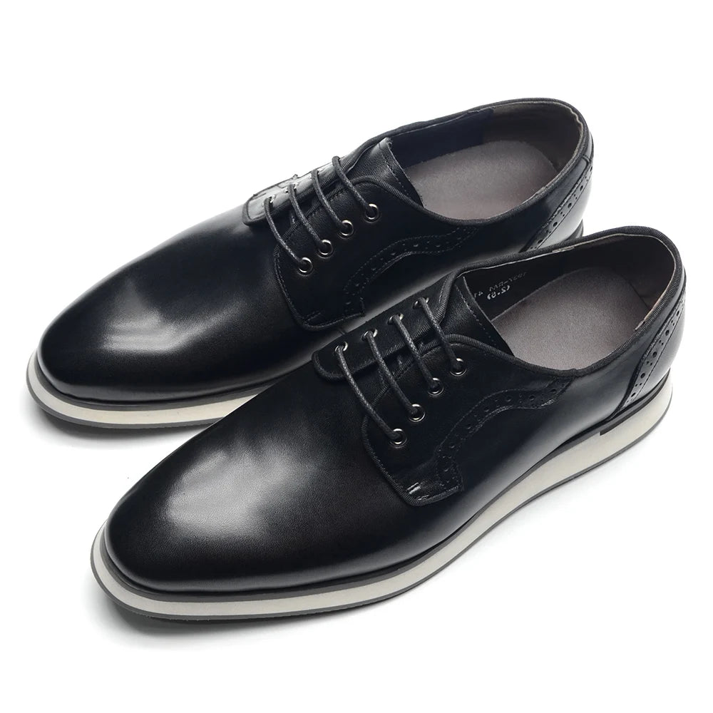 Blue Black Business Office Mens Casual Derby Dress Shoes Genuine Leather Lace-up Comfortable Flat Sneaker Shoes for Man