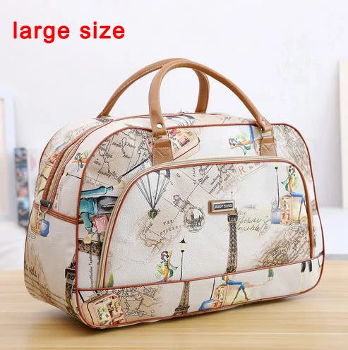 Women Travel Bags 2024 Fashion Pu Leather Large Capacity Waterproof Print Luggage Duffle Bag Casual Travel Bags PT1083
