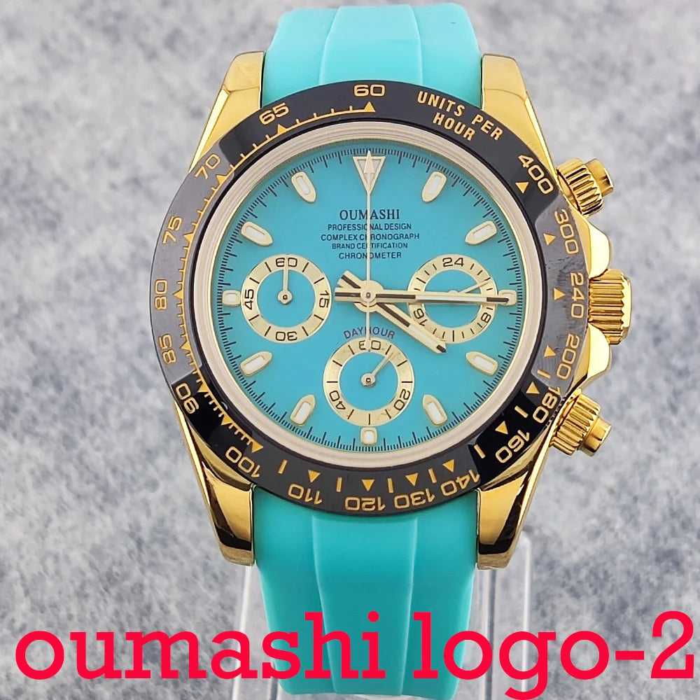Business 39mm Quartz Watch Men's Chronograph Sapphire Crystal VK63 Movement Arabian luminous dial stainless steel men's watch