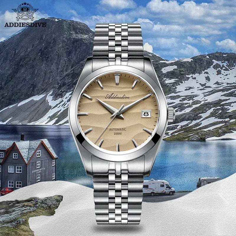 ADDIESDIVE AD2059 Watch Classic Desert Dial NH35A Automatic Mechanical Watches Waterproof 100M Stainless Steel Wristwatch