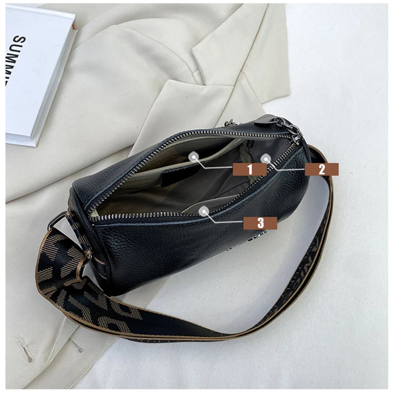 Ladies Genuine Leather Crossbody Bags Fashion Wide Strap Shoulder Messenger Bag for Women Luxury Brand Cowhide Wallets Clutch