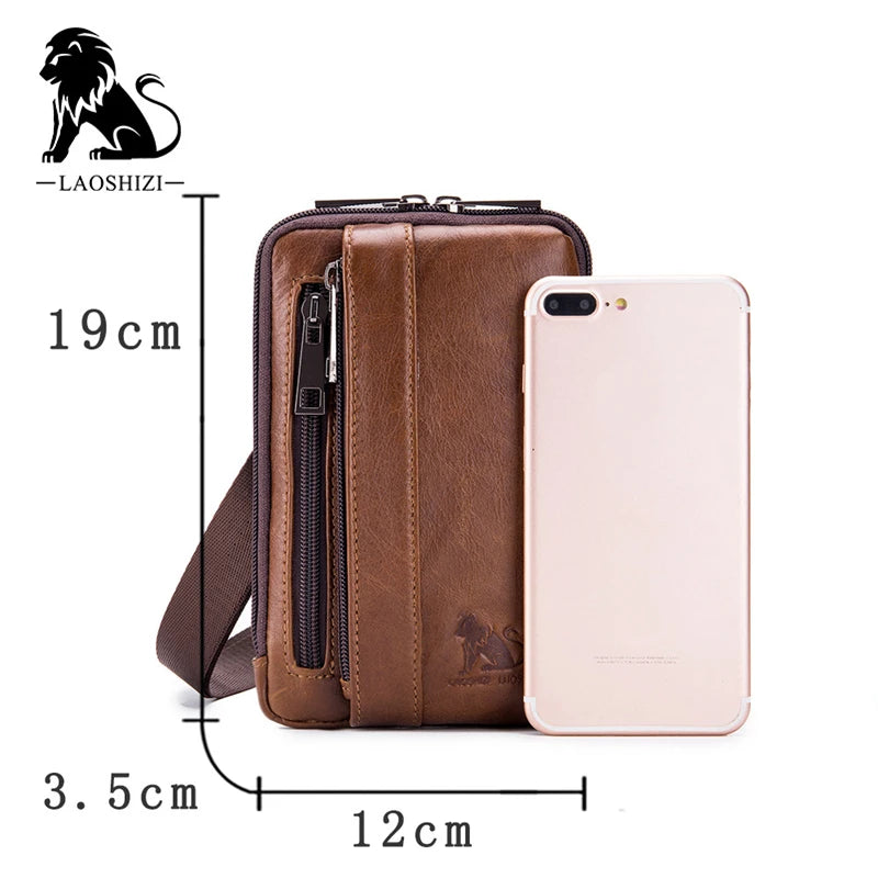 LAOSHIZI Genuine Leather Men Shoulder Crossbody Bags Small Handbags For Male Waist Pack Messenger Flap Phone Clutch Purse JYN005