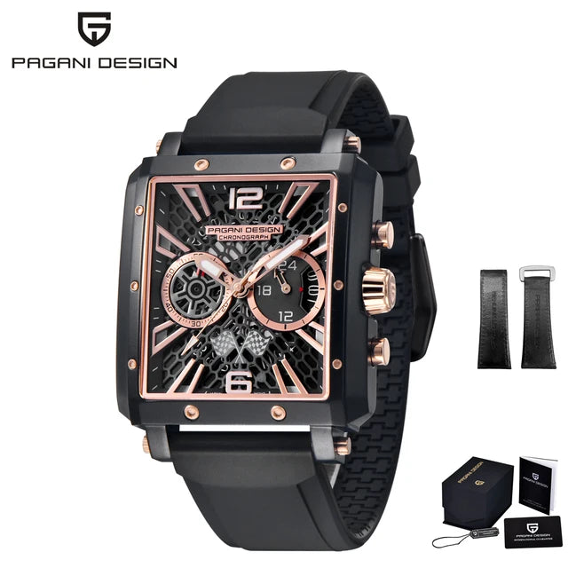 PAGANI DESIGN 2022 New Rectangular Watches for Men Top Brand Men's Sports Quartz Watches Skeleton Automatic Date Chronograph