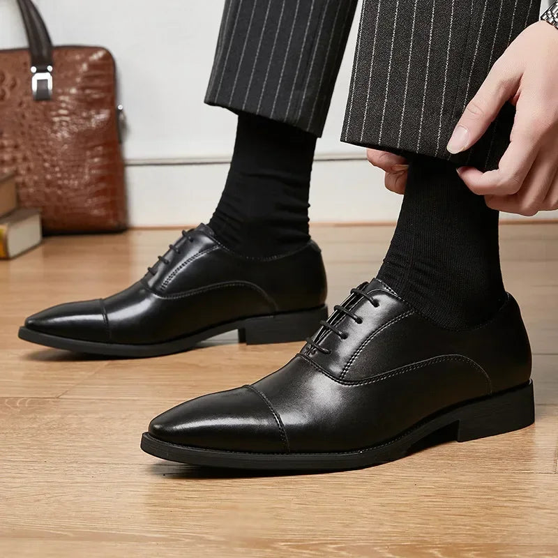Genuine Leather Men Internal Elevation Dress Shoes for Men Triple Splicing Luxury Party Office Business Shoes Plus Size 45