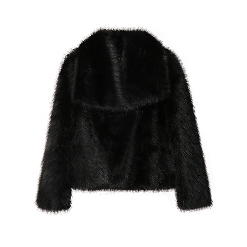 Chic Ins Blogger Brand Fashion Fake Fox Fur Jacket Coat Women 2024 Winter Luxury Design Big Collar Fur Coats Cool Girls Overcoat
