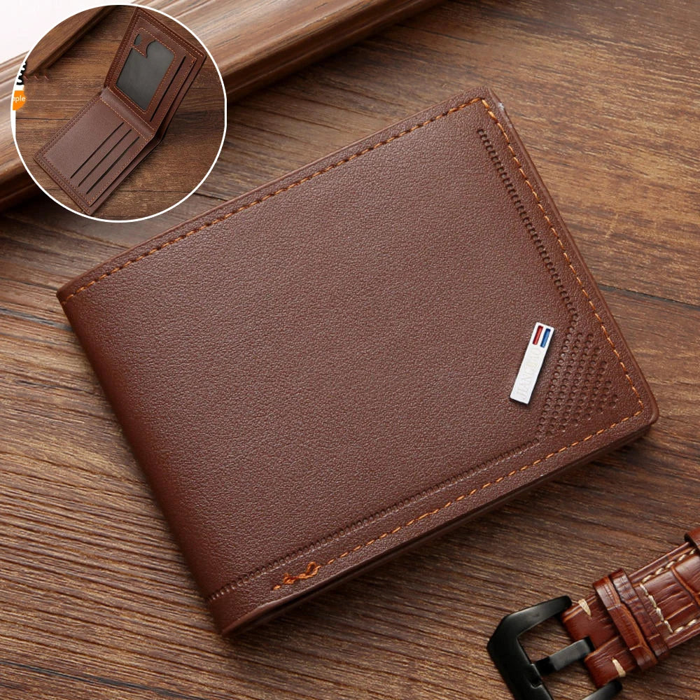 PU Leather RFID Wallet Men Slim Vertical Wallets Black Thin Short ID Credit Card Holder Minimalist Men's Brown Money Bag
