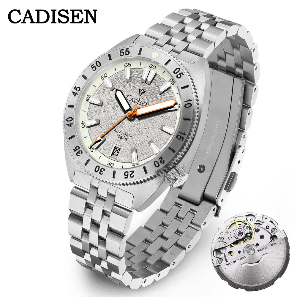 CADISEN Automatic Mechanical Watch Man Meteorite Dial Business Casual Waterproof Watch MIYOTA 316L Stainless Steel Men's Watch